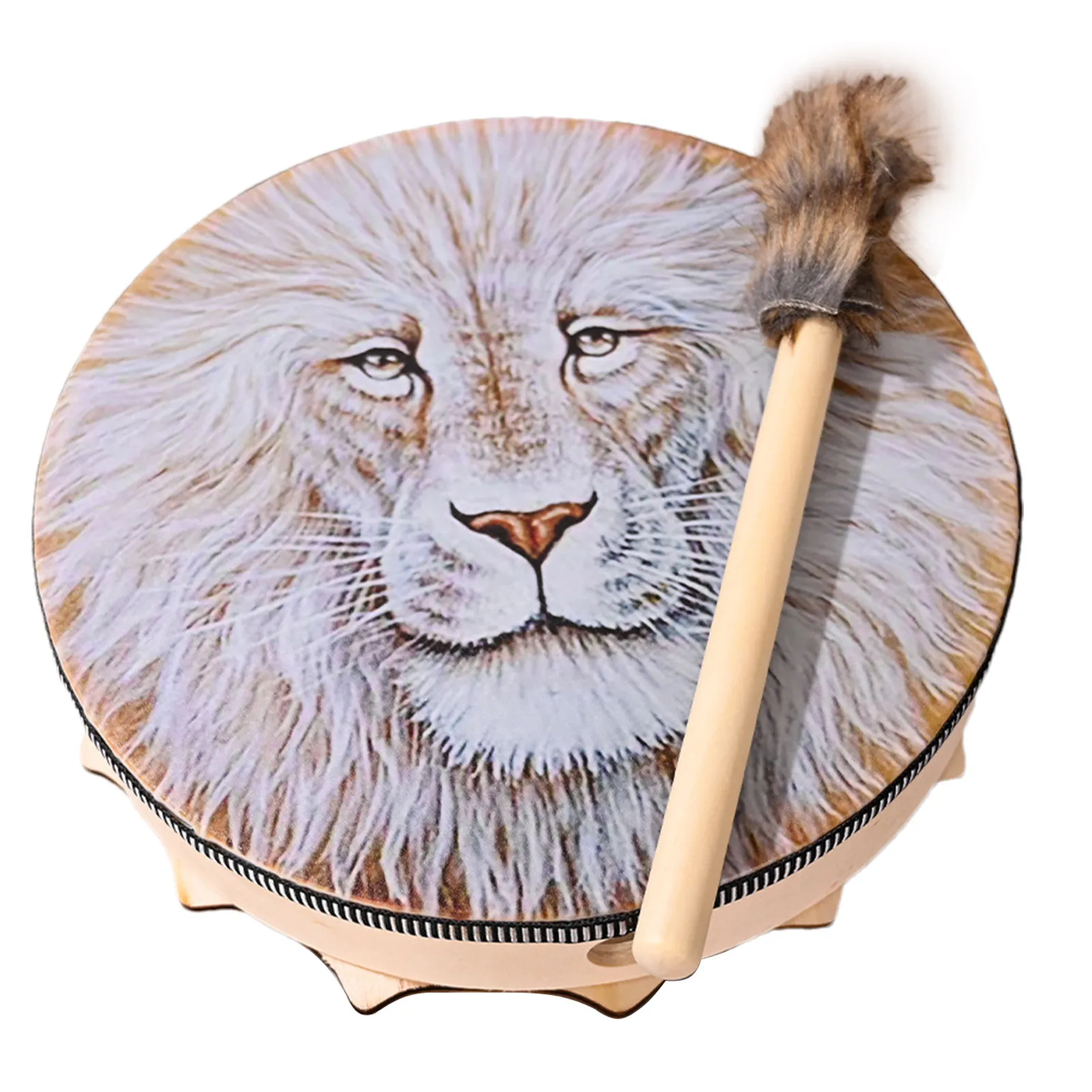 Handmade Shaman Drum Frame Drum With Lion Totem Sound Drum Musical Instrument Percussion Spirit Gifts For Meditation Yoga