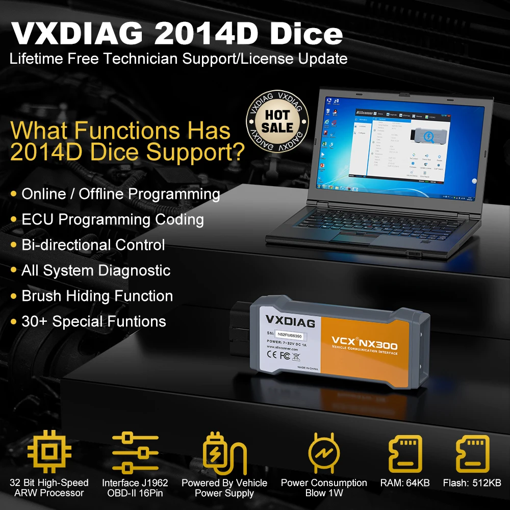 VXDIAG VCX NANO NX300 OBD2 Diagnostic Tools 2014D DICE j2534 ECU