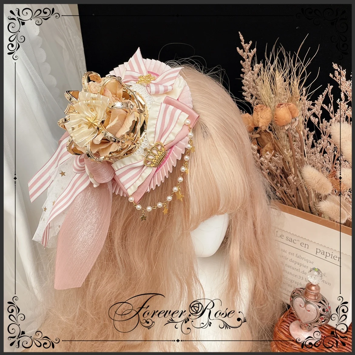 

Original Handmade Starry Sky Crown Top Hat, Nutcracker Lolita with Small Objects