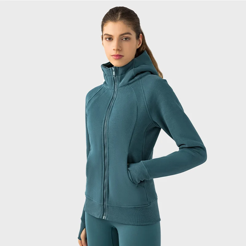 Manteau de sport à capuche pour femme, veste de yoga décontractée, manteau d'entraînement de fitness, vêtements de plein air, épais et chaud, nouveau