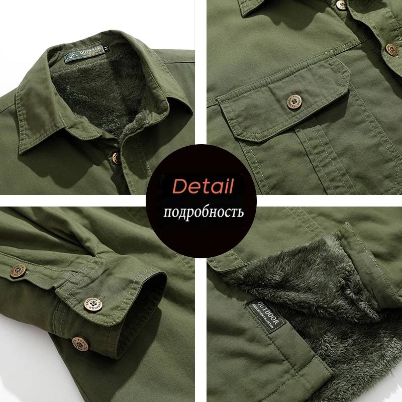 Winter Men Fleece Cargo Cotton Long Sleeve Shirts Man Casual Military Tactic Thick Shirts Man Outdoor Blouses Polo Top Shirt 5XL