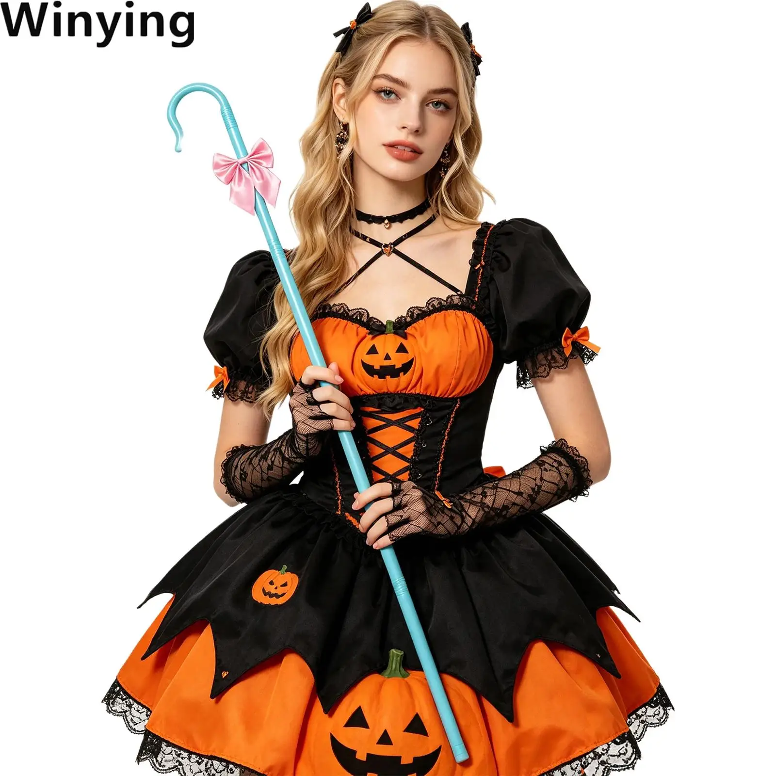 Women Girls Retro Detachable Shepherd Hook Canes Scepter Prop Accessory for Halloween Costume Themed Party