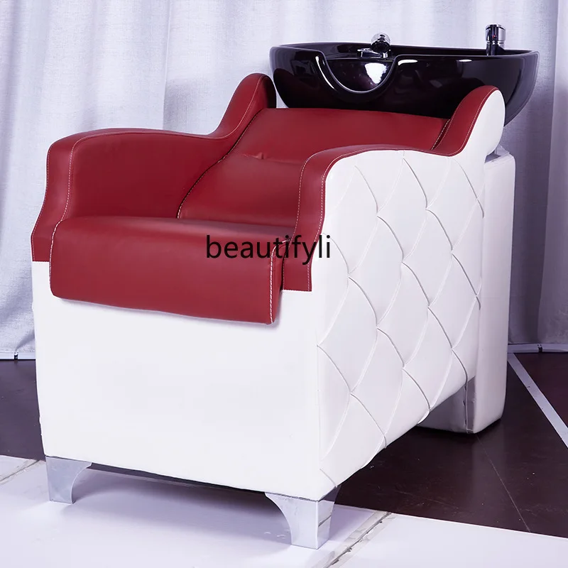 Hair treatment shampoo bed Barber shop Multifunctional flush bed Half lying ceramic basin Shampoo chair with pedals