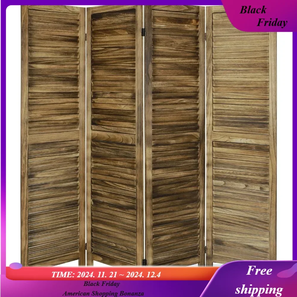 

4 Panel Louver Room Divider,5.6ft Tall Wood Partition Dividers and Folding Privacy Screens,Separators Divider Wall, Dark Brown