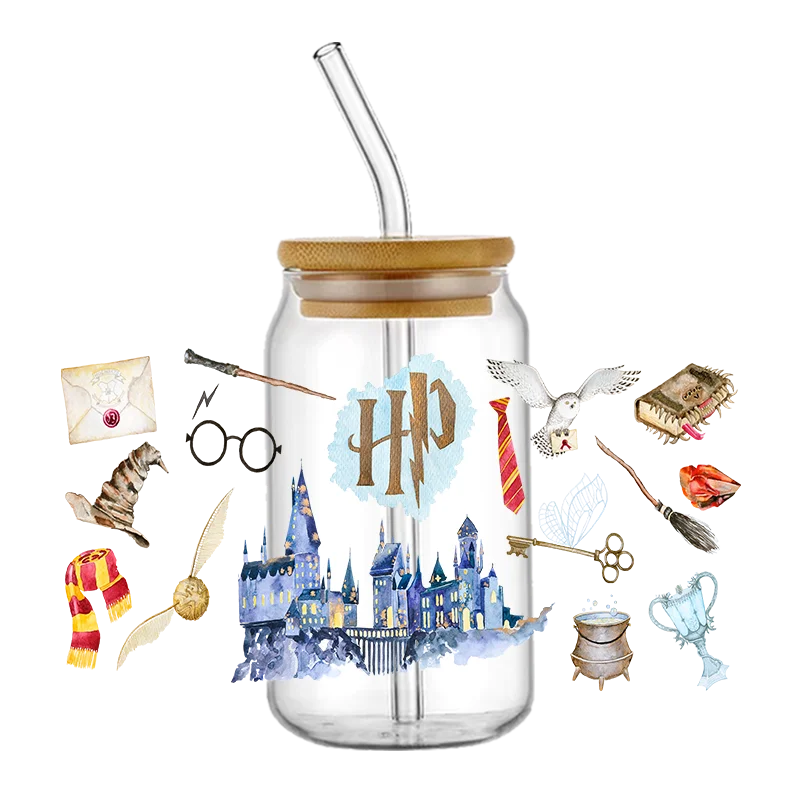 Cartoon Magic 16OZ UV DTF Cup Wraps Transfer Sticker For Glass Libbey Can Bottle Selfadhesive Washable DIY Custom