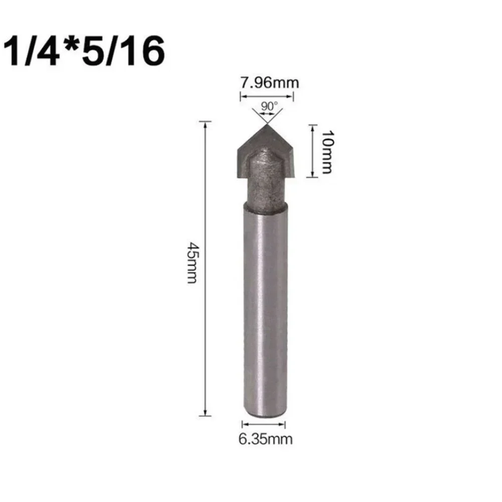 Drill Bit Router Bits High Strength V Groove Veining 1/4inch 6.35mm 1PCS 42-53mm 90 Degree Solid Hardened Steel