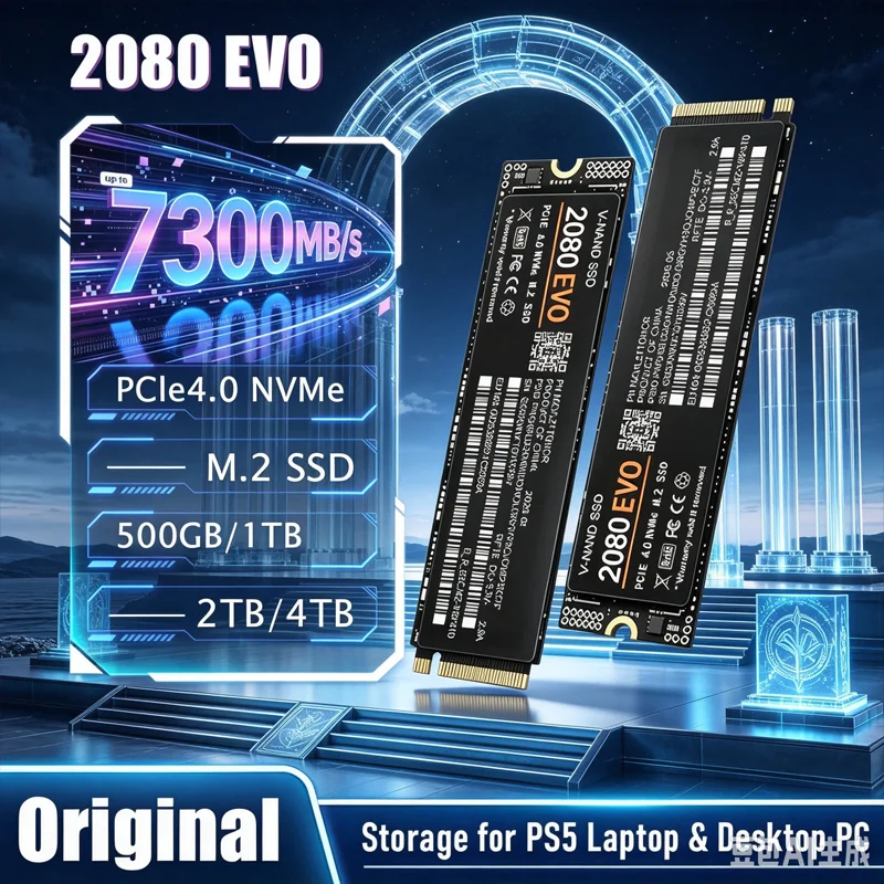 NEW 2080 EVO M.2  NVMe SSD PCIe4.0 X4 7300MB/s TLC 3D NAND 500GB-4TB Internal Gaming Drive for PS5 Laptop Desktop PC Low Power