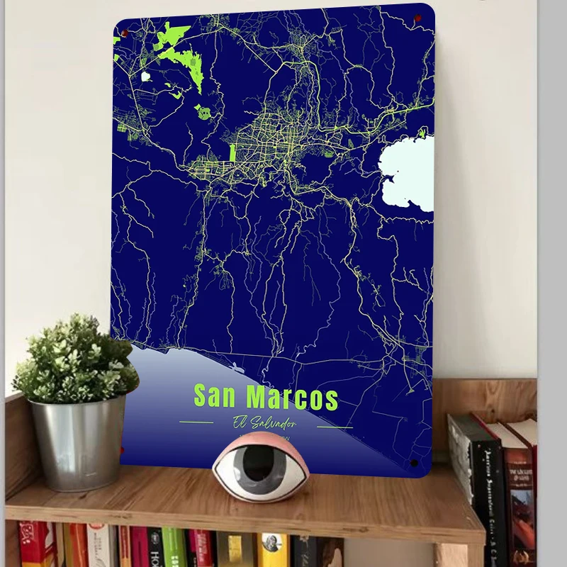 San Marcos El Salvador City Map Metal Wall Art Decor Modern Minimalist Home Office Decoration