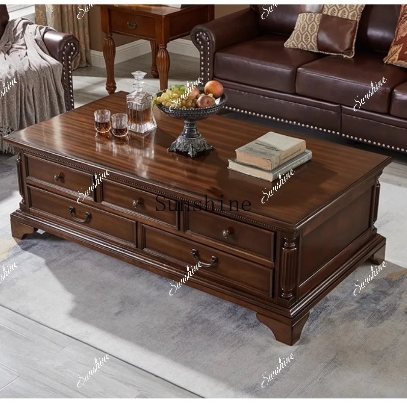 American solid wood rectangular with pumping storage coffee table living room furniture small apartment  FT