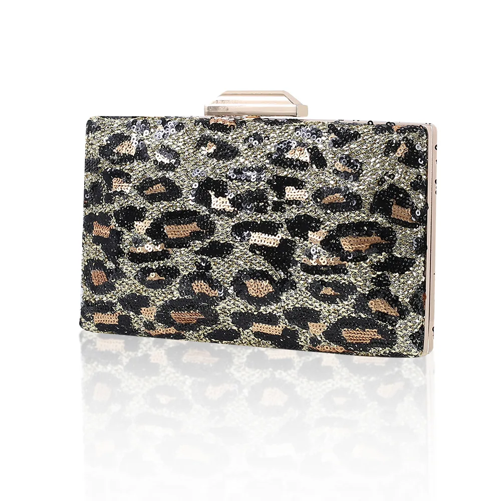 

2025 New Leopard Print Evening Clutch Bag for Women Sparkling Sequin Bridal Purse Elegant Wedding Party Handbag Shoulder Bags