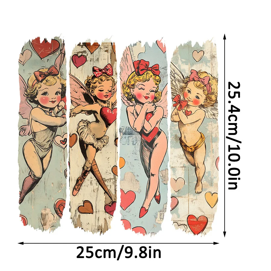 Retro Cupid Angel Love Heart Valentine's Day DIY Iron-On Heat Transfer Sticker Decals T-shirts Sweatshirts Bags Clothing Decor