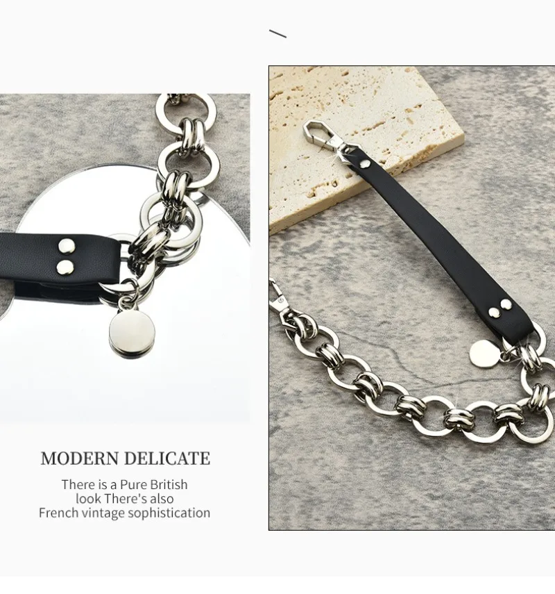 ياقة ياقة جلدية عصرية وعصرية، ياقة من الجلد باللون الأسود على عظمة الترقوة