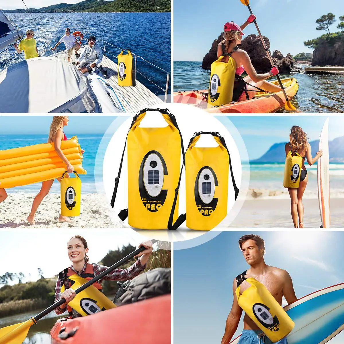 Qoolife Dry Bag Waterproof with Solar Bluetooth Speaker for Men Women Kayaking, Beach, Rafting, Boating, Hiking, Camping