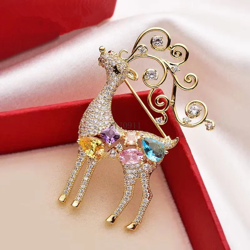 Роскошные рождественские броши с цирконием в виде лося и оленя для женщин, модные корсажные броши с кристаллами и жемчугом, булавка для костюма, подарки на Новый год