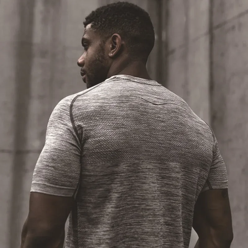 Men\'s Summer Gym Sports Running Short Sleeve T-shirt Fitness Tee Male Bodybuilding Muscle Casual Tops Quick Dry Workout Clothing