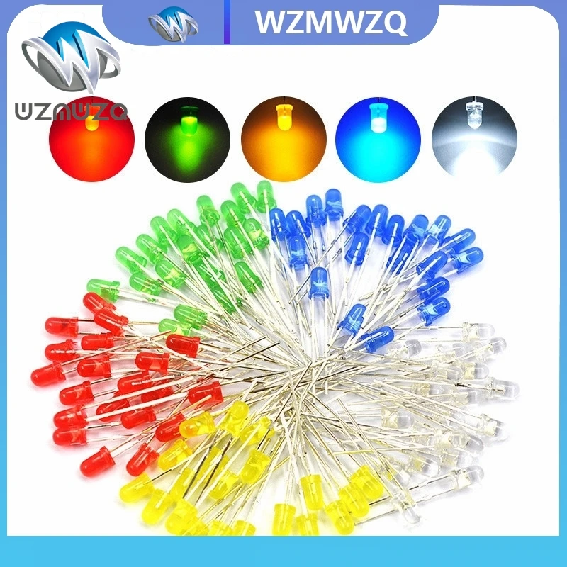 

100pcs 3mm LED Light Assorted Kit DIY LEDs Set White Yellow Red Green Blue 5kinds X 20pcs=100pcs