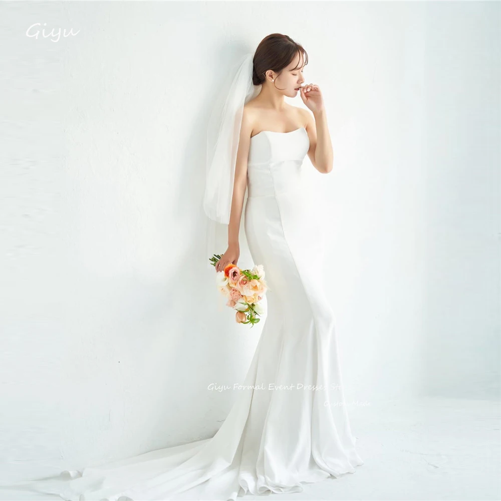 

Giyu Simple Mermad Wedding Dresses Korea Photoshoot Sleevelss Soft Satin Sweep Train Bridal Dress Long Bride Gowns Custom Plain