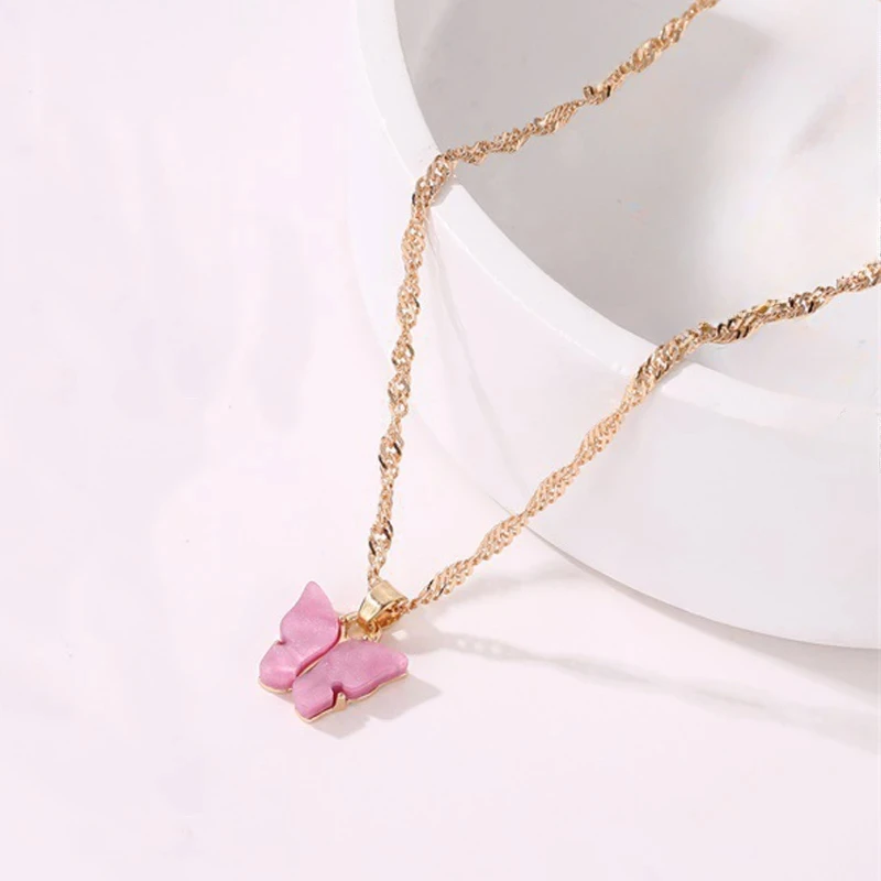 1pcs lady butterfly necklace acrylic colored sweet collarbone chain