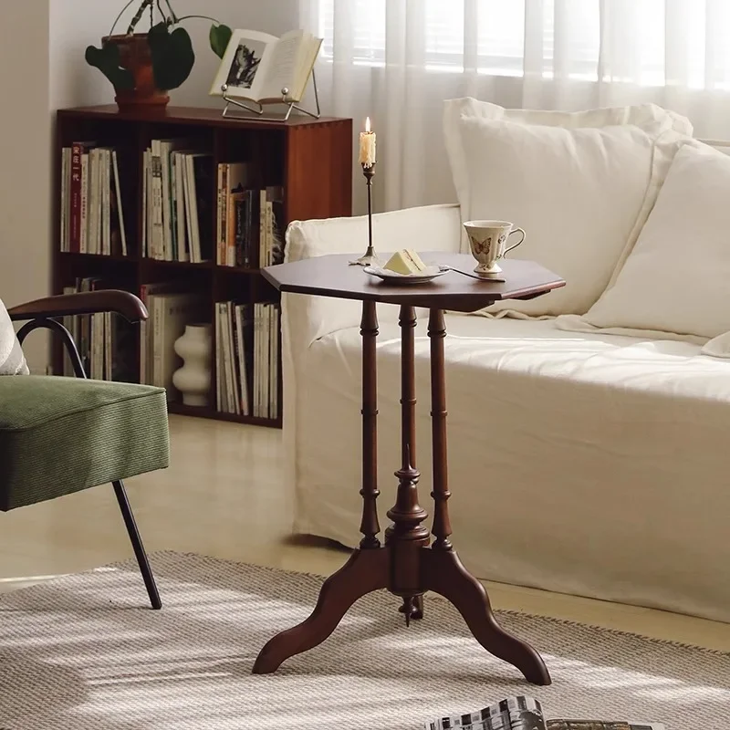 Ośmiokątny stolik kawowy z litego drewna w stylu retro, mały stolik kawowy do salonu, na balkon, stolik boczny, mały stolik w stylu amerykańskim.