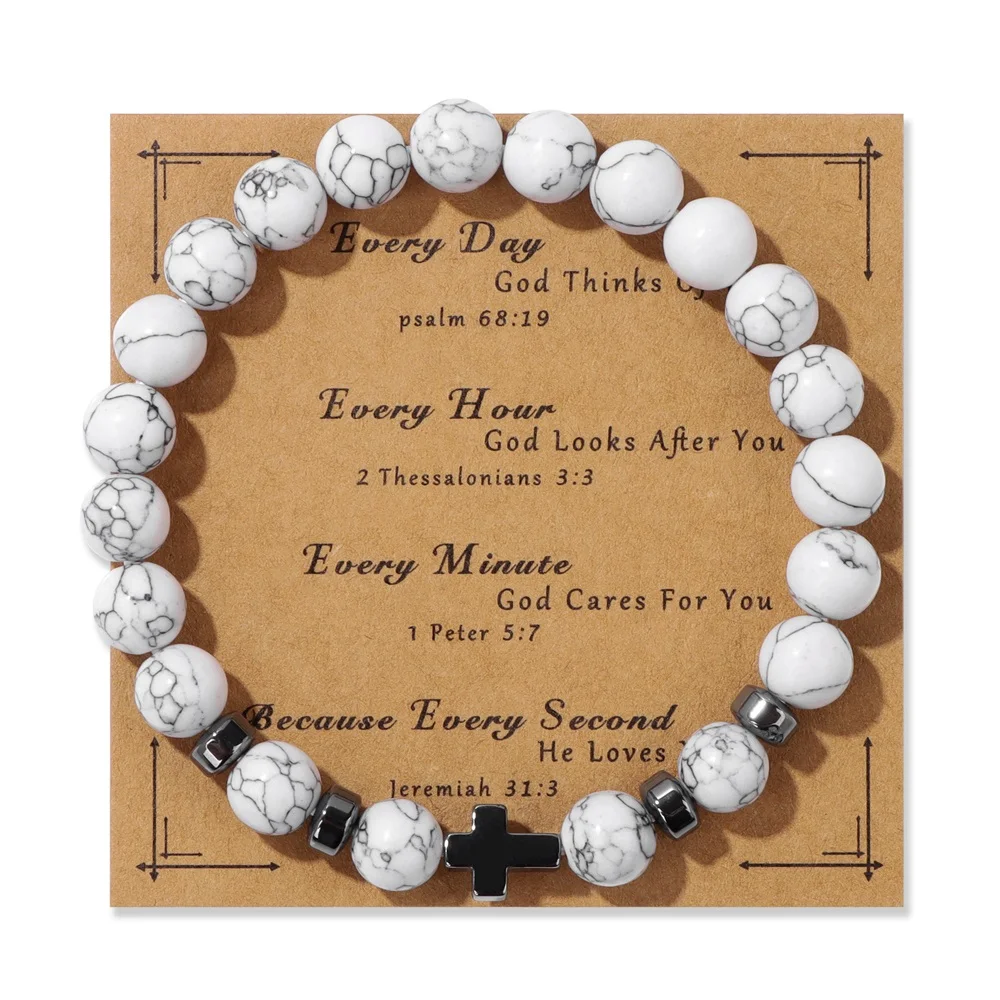 Prayer Religious Cross Bracelets Natural African Bloodstone Hematite Stone Stretch Bangle Lucky Rosary Jewelry Gift Homme Amulet