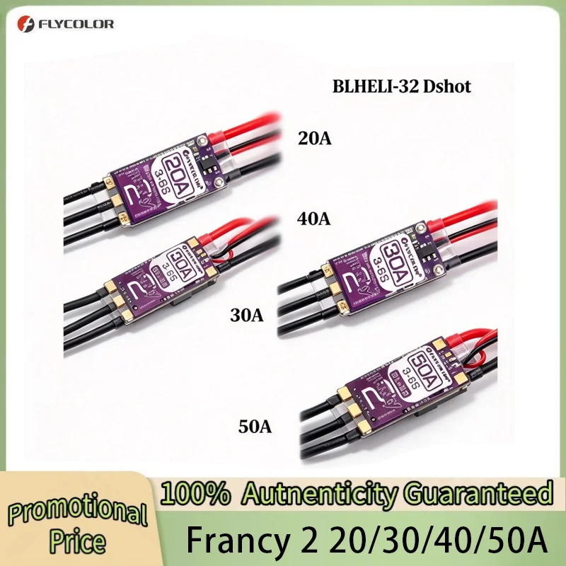 FLYCOLOR Francy 2 Brushless ESC 20A 30A 40A 50A BLHELI-32 Dshot High Performance MCU 5V/3A 12V/2A BEC Adjustable for RC Airplane