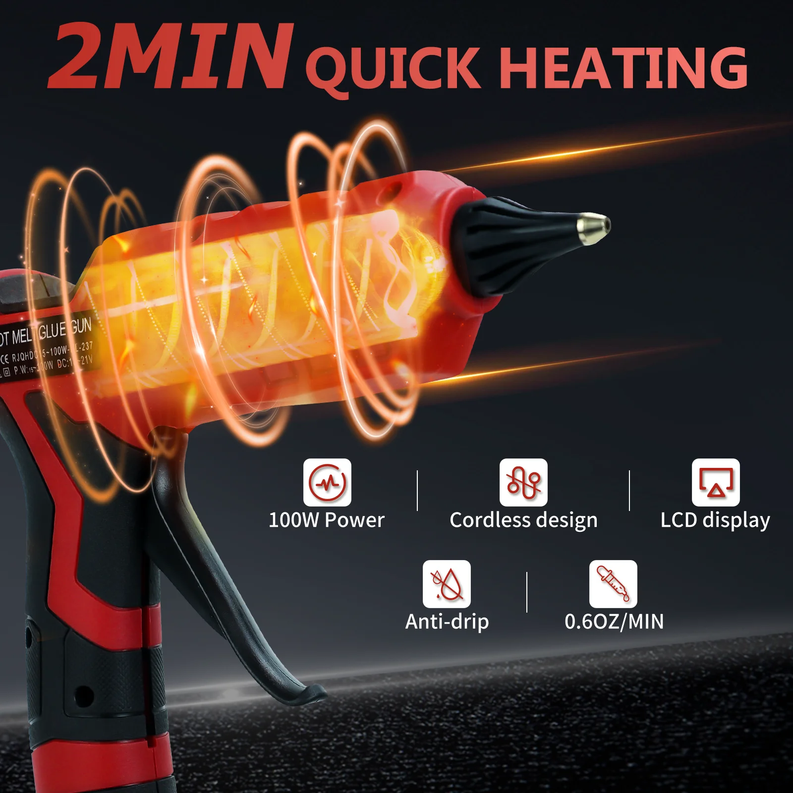 مسدس صمغ يسيح بالحرارة لاسلكي 100 وات 100 ℃ -200 ℃   شاشة LCD رقمية مع 10 قطع 11 ملم عصي غراء لبطارية ميلووكي 18 فولت (بدون بطارية)