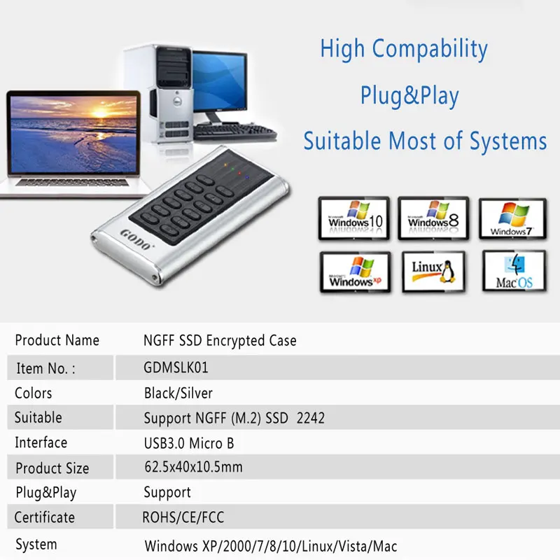 M.2 NGFF to USB3.0 6Gbps encryption M.2 ssd solid state Hard disk drive HDD enclosure/SSD case super-speed for MAC PC Computer