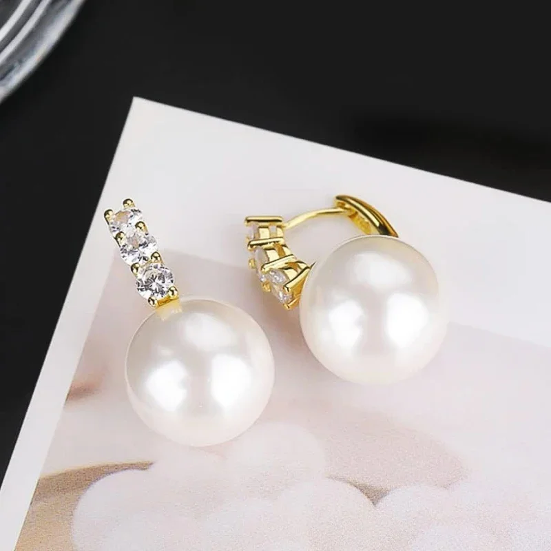 CAOSHI Elegant Imitation Pearl Women\'s Drop Earrings Sparkling Cubic Zirconia Gold Color Wedding Temperament Jewelry Accessories