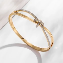Luxury Brand EntangledCrystal Love Bangles For Women Girls Wedding Party Jewelry Gold Plated Cuff Charm Bracelets