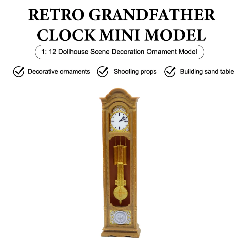 1/12 Retro Standing Clock Grandfather Clock Model Dollhouse Living Room Furniture Decoration Doll House Scene Ornament