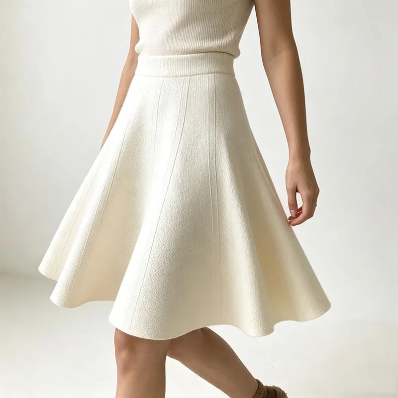 Women High Waist Knit Flared Skater Mini Skirt Soft A-Line Swing Short Skirt Fall Winter Casual Office Skirt