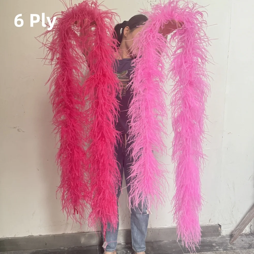 

Customized Ostrich feather boa 6Ply Natural ostrich Feathers Shawl Trims 2 3 Meters Wedding party Dress Sewing Accessory Decor