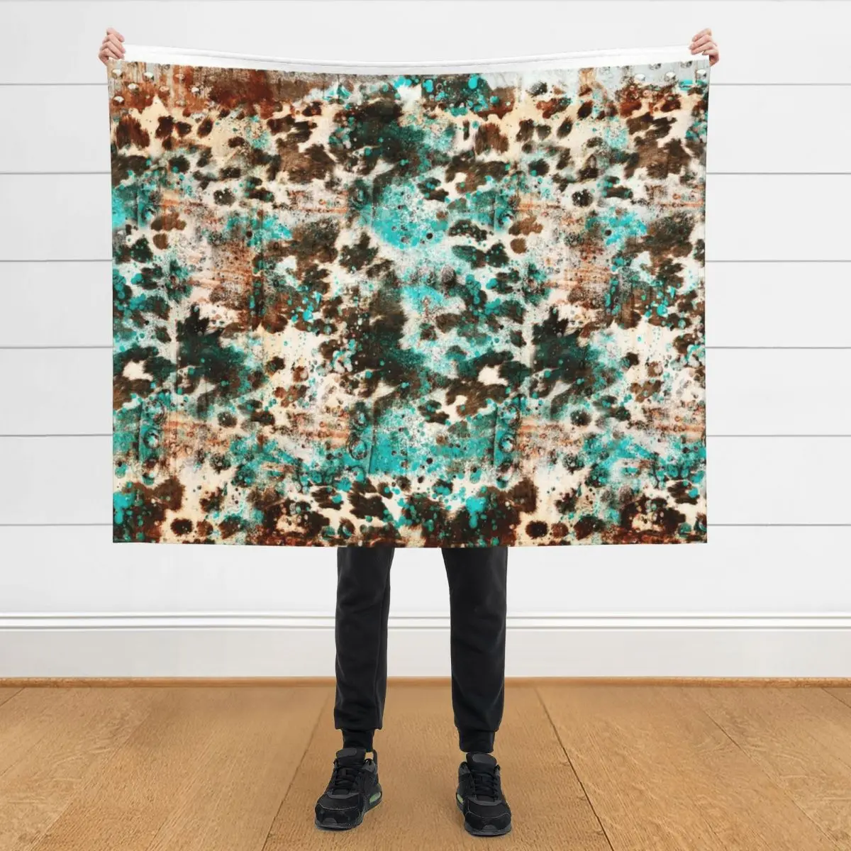 

country cowhide and glitter mixed with metal texture blue Throw Blanket For Sofa Thin Furry Weighted Blankets