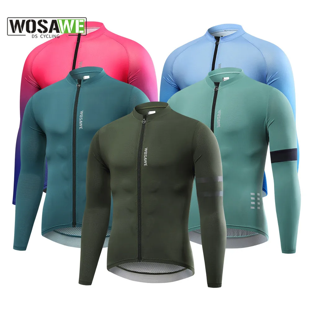 WOSAWE Thin Cycling Jersey Autumn Long Sleeve Jersey Bike Clothes Moisture Wicking MTB Bicycle Clothing Jersey Men\'s Bike Jersey