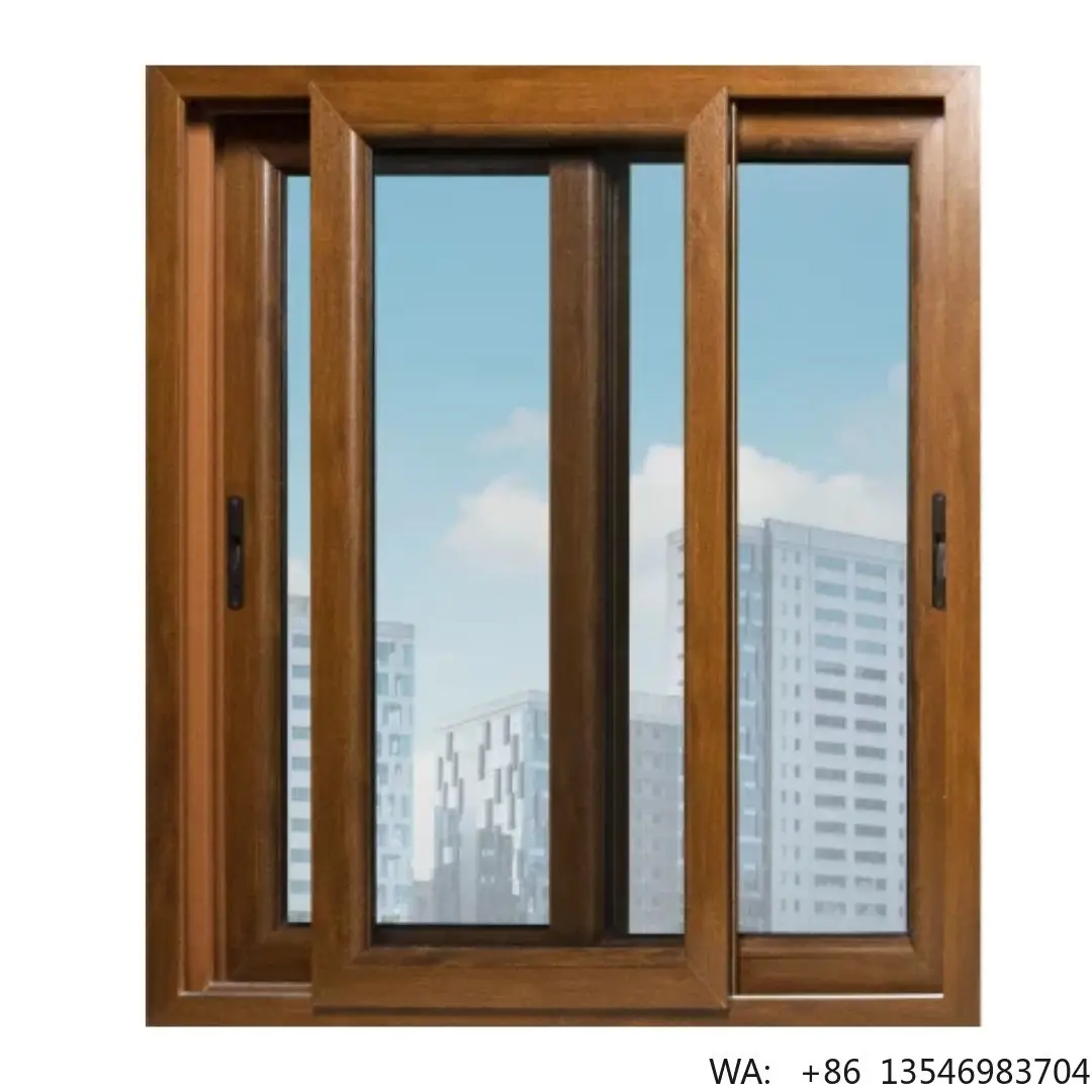 Colored UPVC Frame windows Slider windows in Laminated Color 2 Tracks Horizontal Sliding windows