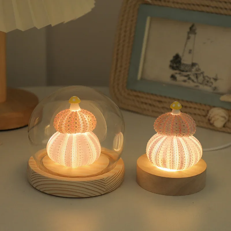 LED Sea Urchin Night Light Mushroom Shell Diy Bedroom Desktop Ornament for Children's Day Gift