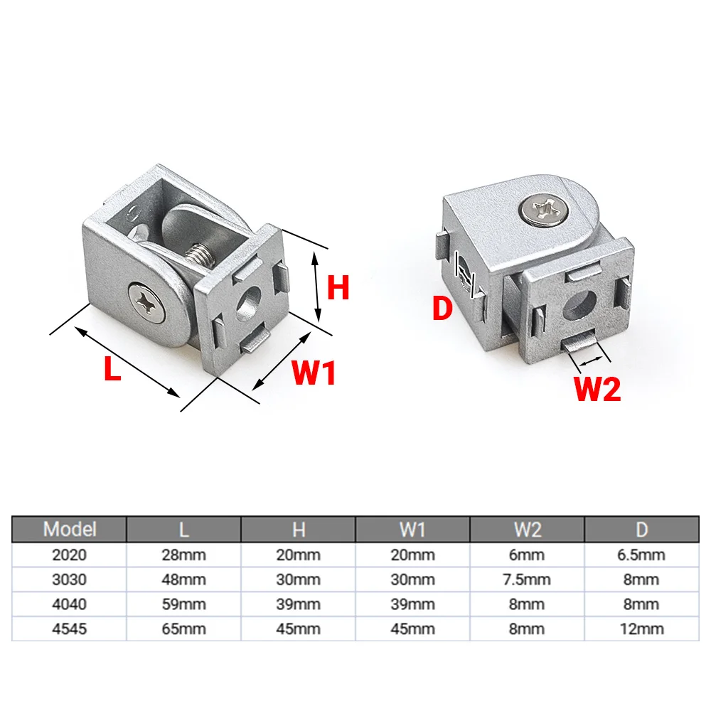 2020 3030 4040 4545 Cast Aluminum Living Hinge Aluminum Profile Fittings Right Angle Flexible Pivot Joint Connector