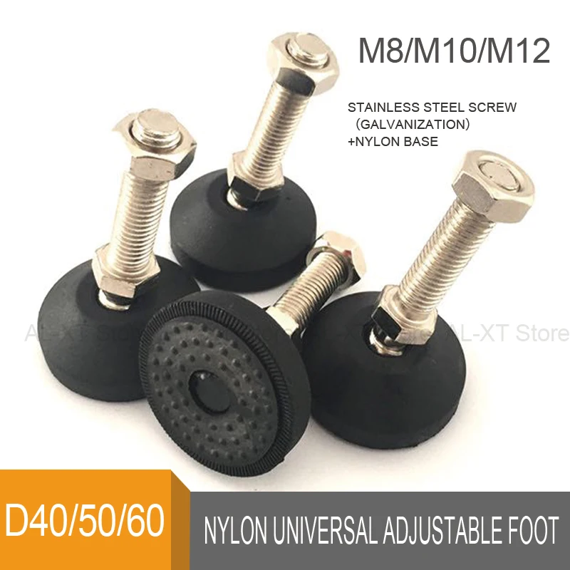 M8 M10 M12 Nylon Universal Adjustable Foot Steel Screw Machine Support Anti Vibration Foot Pad Furniture Leveling Accessories