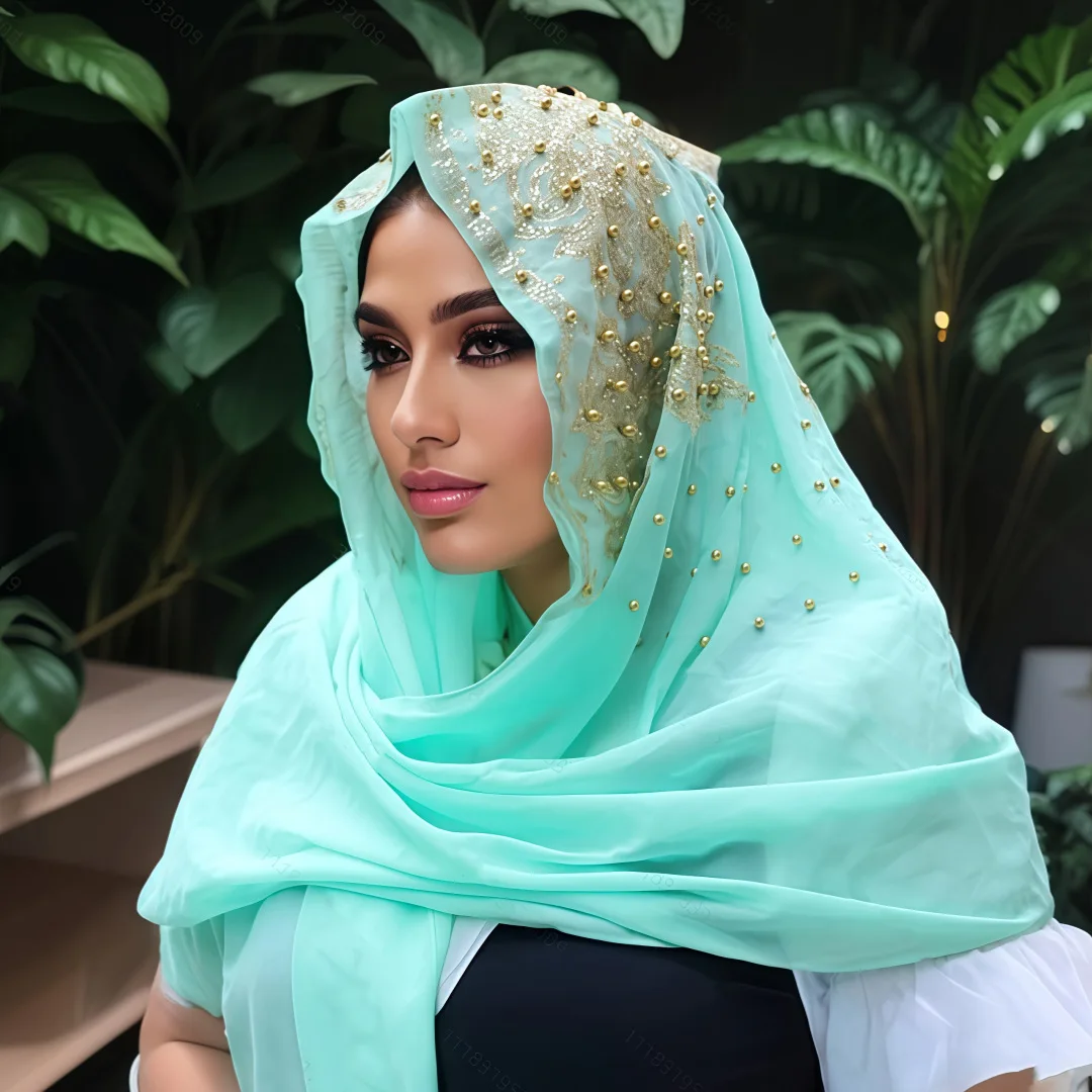 

Muslim Women Chiffon Long Scarf Turban Hijab Islam Scarves Headwrap Beads Chiffon Headscarf Shawl Bufanda Foulard Turbante Mujer