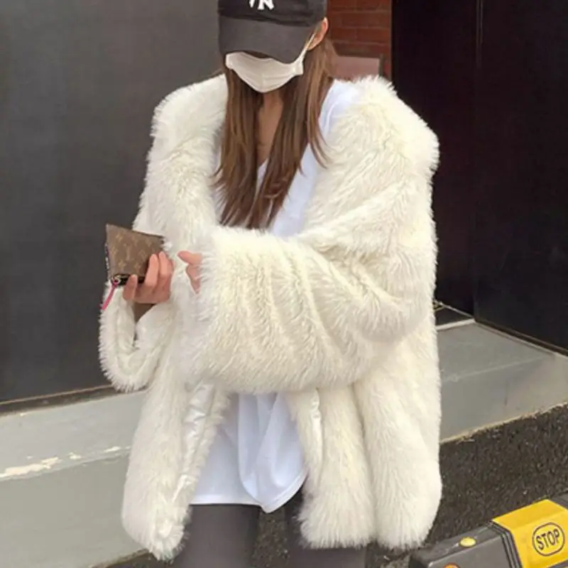 2025 feminino vison cabelo imitação de pele casaco de inverno novo grande gola lapela moda versátil solto macio engrossado casaco de pele