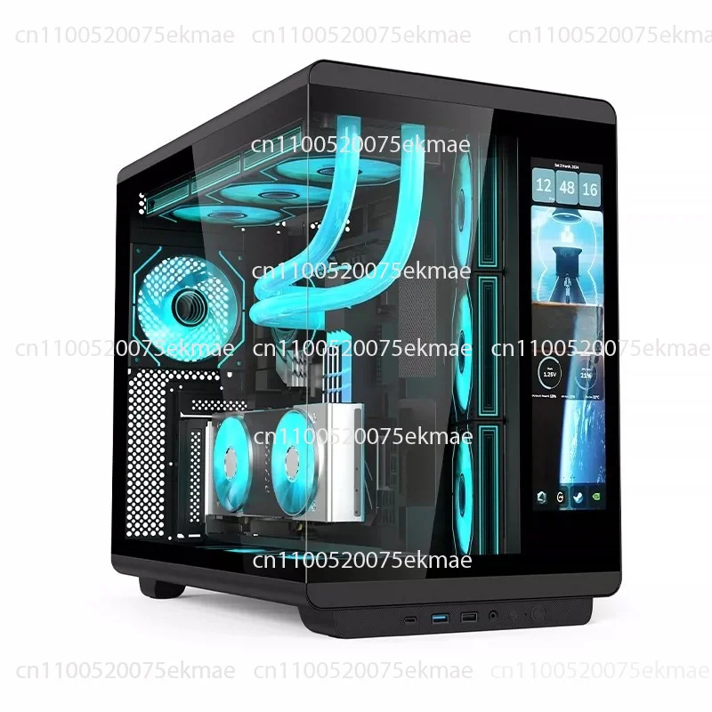 ATX PC Case Tempered‑Glass Side Panel Digital Display Sea‑View 360 Water‑Cooling High Airflow Computer Chassis