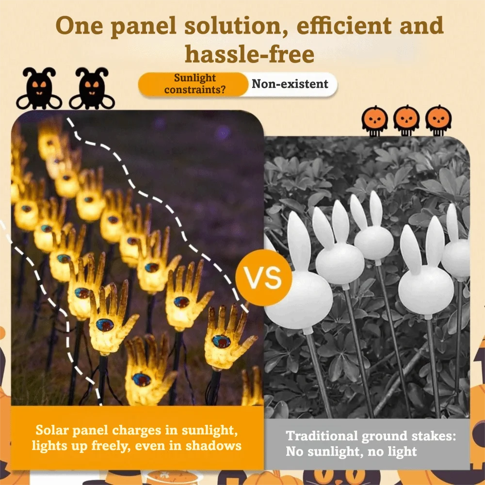Waterproof Solar String Lights Ghost Hand Design Copper Wire LED String Lights Ground Plug Solar Powered Outdoor Decor Lights