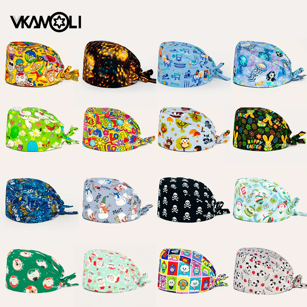 Clearance Multi Color high quality scrub cap for men and surgery cap women christmas halloween skull pattern scrub hat