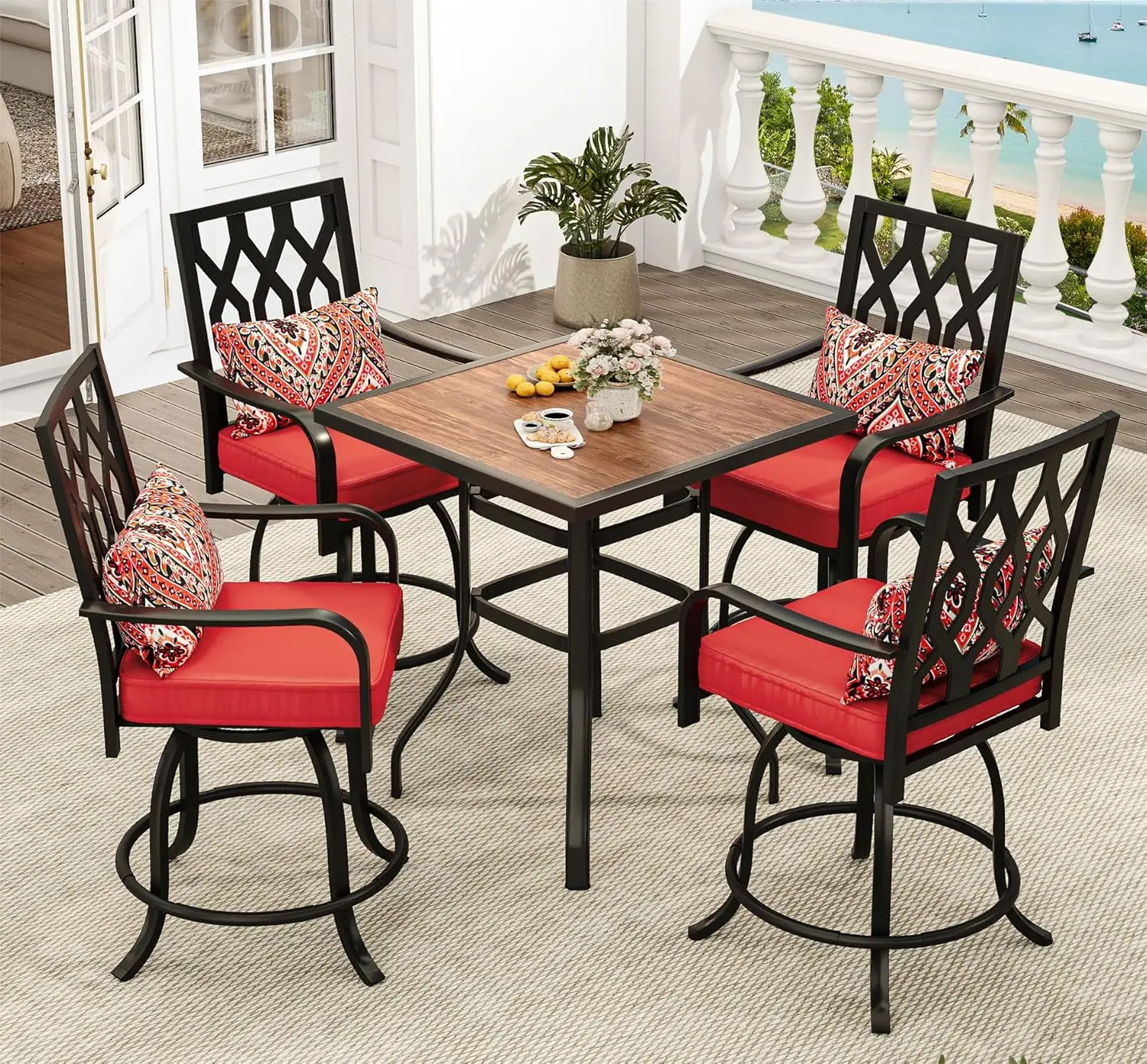 

5 Piece Outdoor Bar Height Table and Chairs Set, 32" Patio Height Bar Table and Outdoor Bar Stools Set of 4,Bar Height Patio