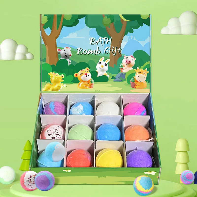 12Pcs Bath Bomb Gift Set with Surprise Animal Toys - Essential Oil & Dried Flower Bubble Bath Bombs for Kids,Gentle Bath Fizzers