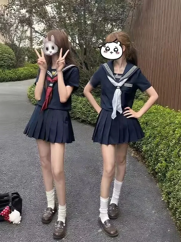 Original Jk Uniform School Style Sailor Suit Set Women's Short Sleeve Top And Pleated Skirt Outfit Breathable Summer Fashion