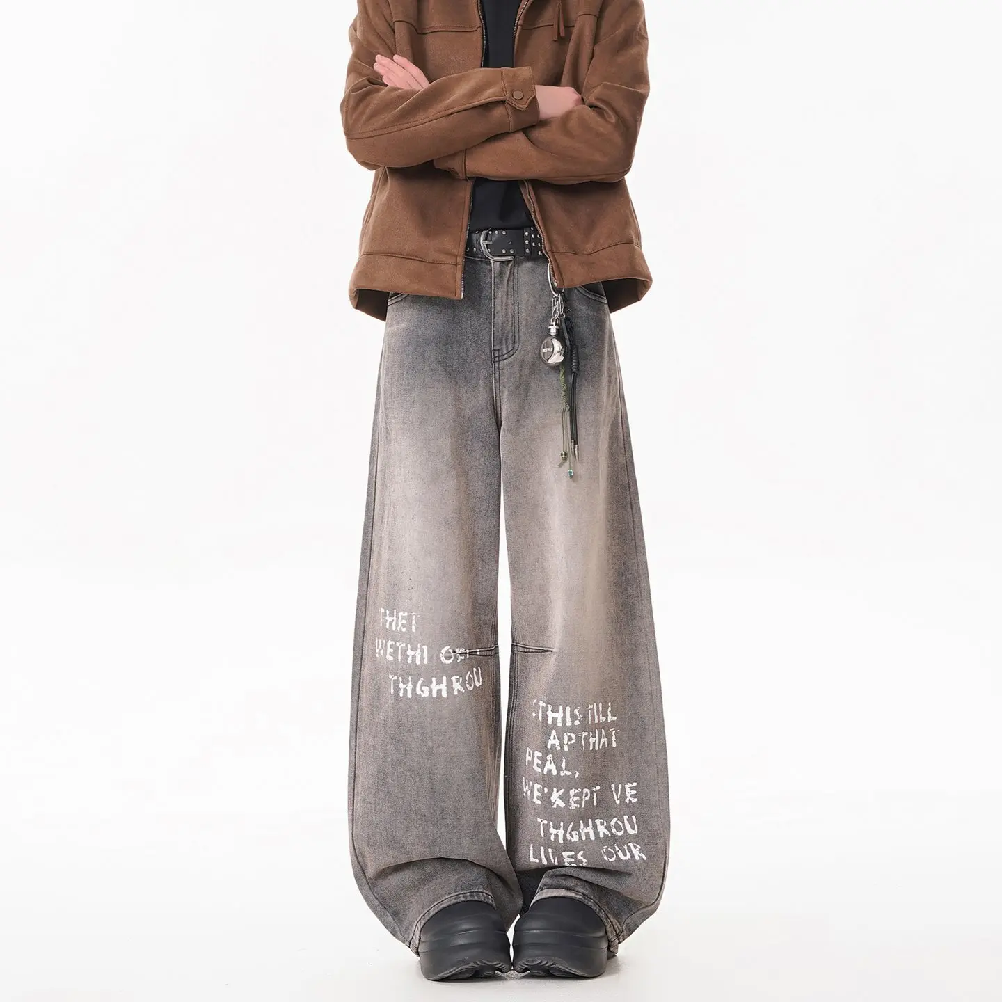 

American Sle Ins High Street Cleanfit Printed Jeans Cool And Haome Stand Fit Loose Straight Leg Zipper Closure Jeans