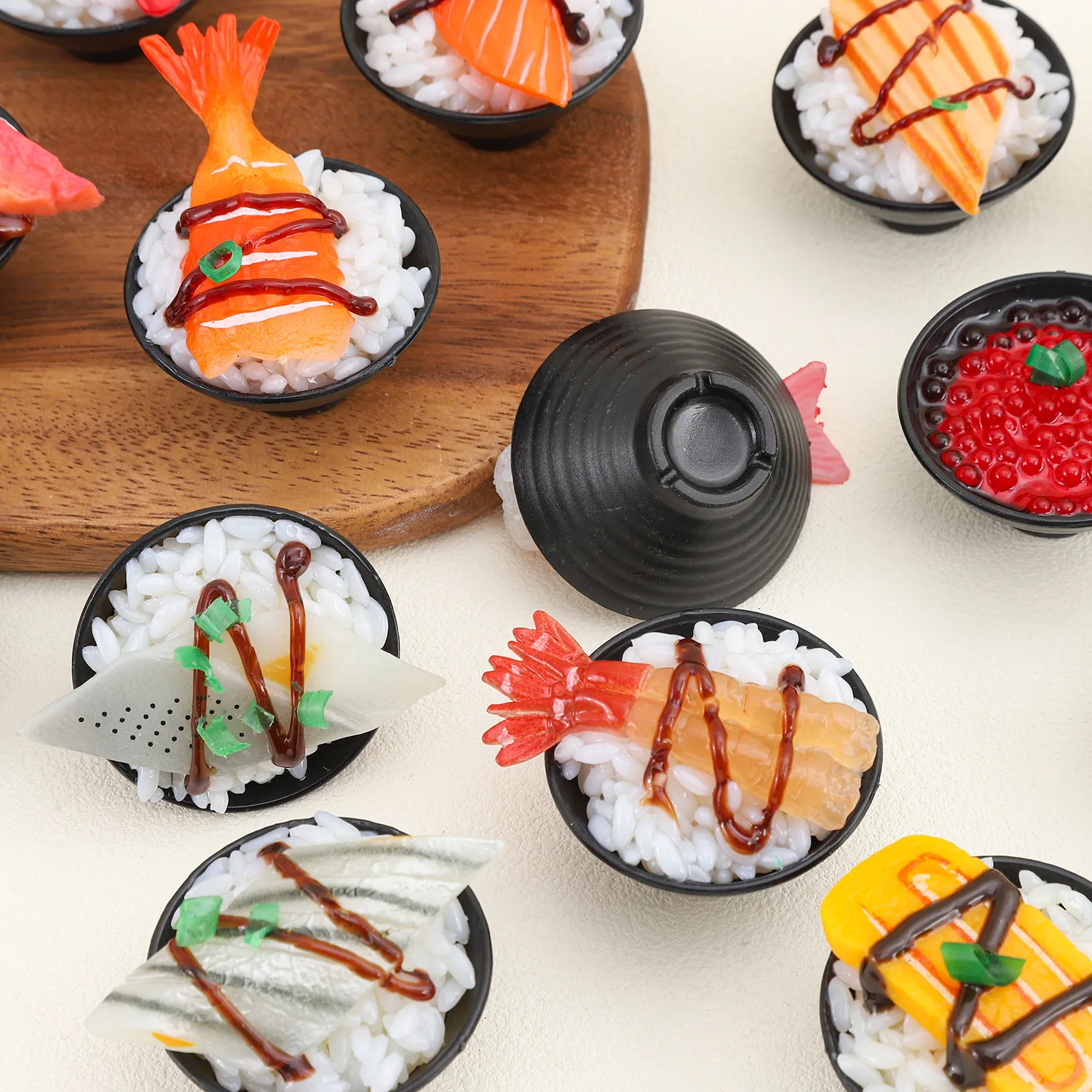 simulated miniature Resin seafood sushi rice bowl with sauce figurine DIY Japanese-style rice bowl hanging piece accessories