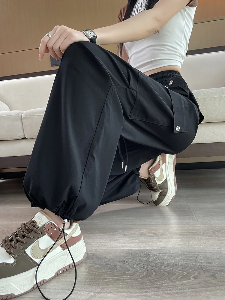 レトロアメリカンワークパンツ レディース 夏 薄手 ハイウエスト ストレートレッグ ワイドレッグパンツ 小さいサイズ 速乾 スポーツパンツ