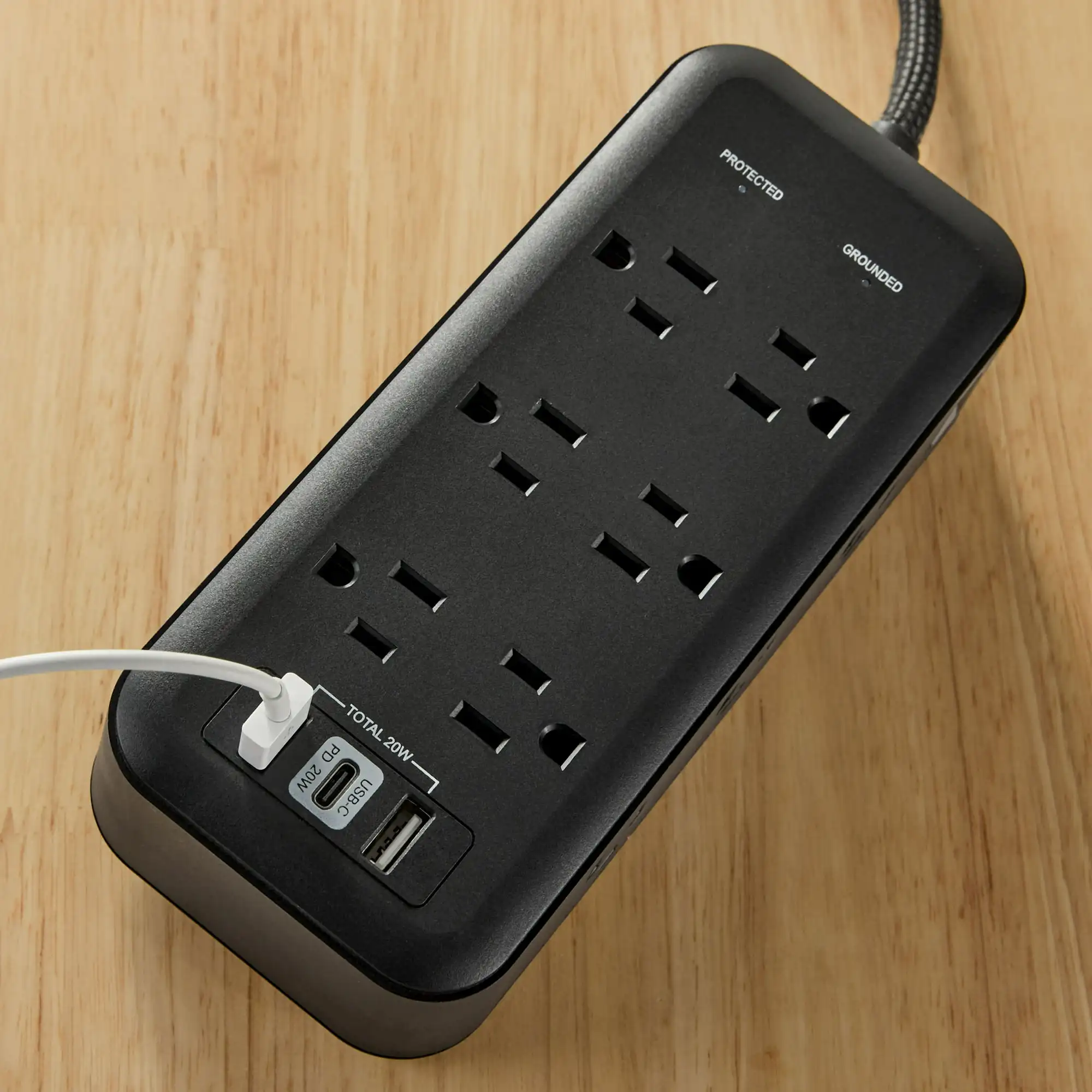 Hyper Tough 12 Space Saving Outlet with 3-USB 2A+1C Fast Charger Surge Protector 2440J